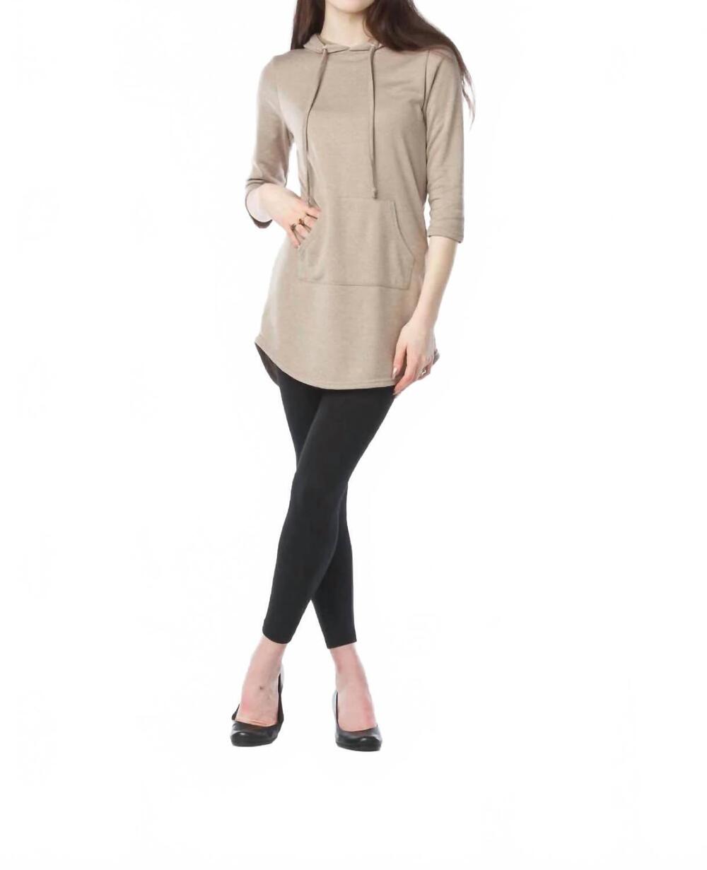 NEW PAPILLON quarter sleeve hoody dress in taupe